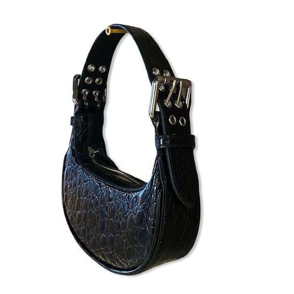 NEW By Far Soho Circular Mini Shoulder Bag Black crocodile purse silver Y2K $570 - Picture 5 of 14